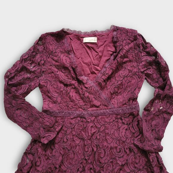 Altar'd State Calysta Burgundy Floral Lace Embroidered Long Sleeve Mini Dress XS - Picture 5 of 6